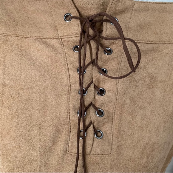 A’gaci medium suede lace up front mini skirt - Picture 3 of 6